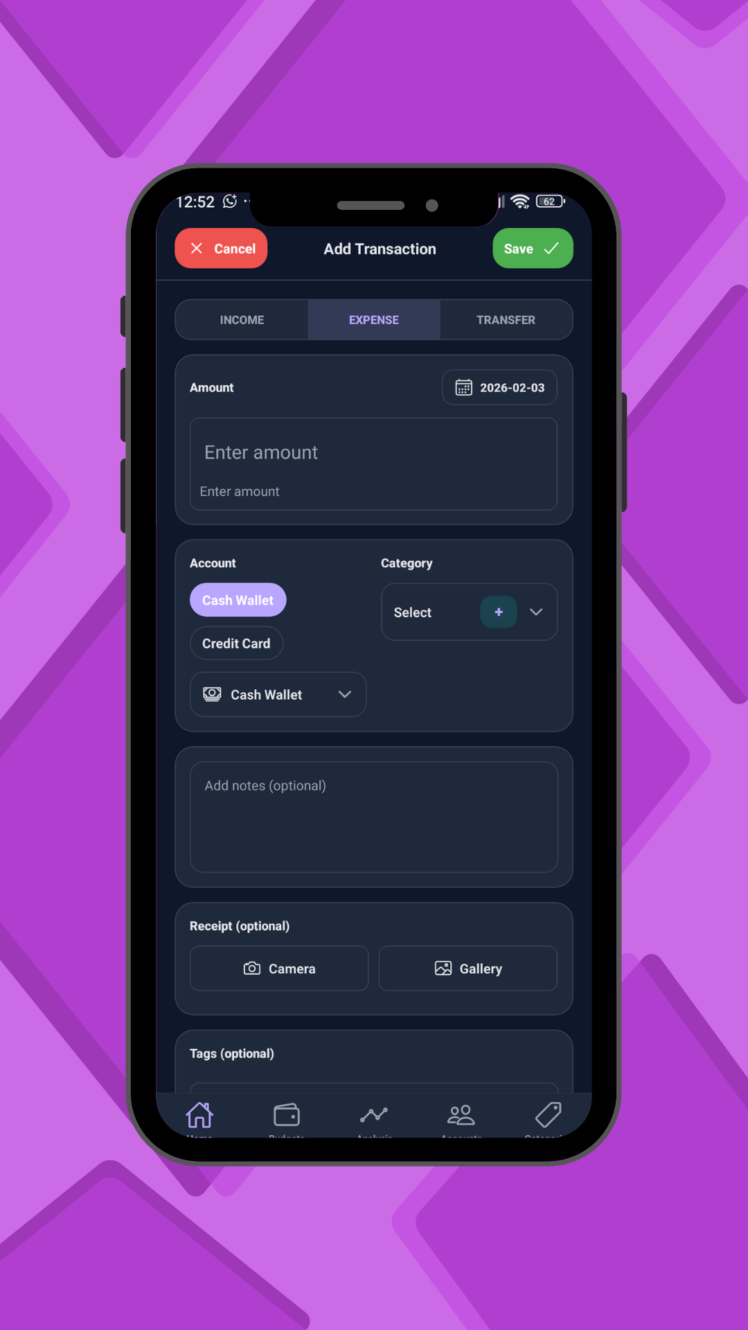 Accounts screen showing multiple account cards with balances